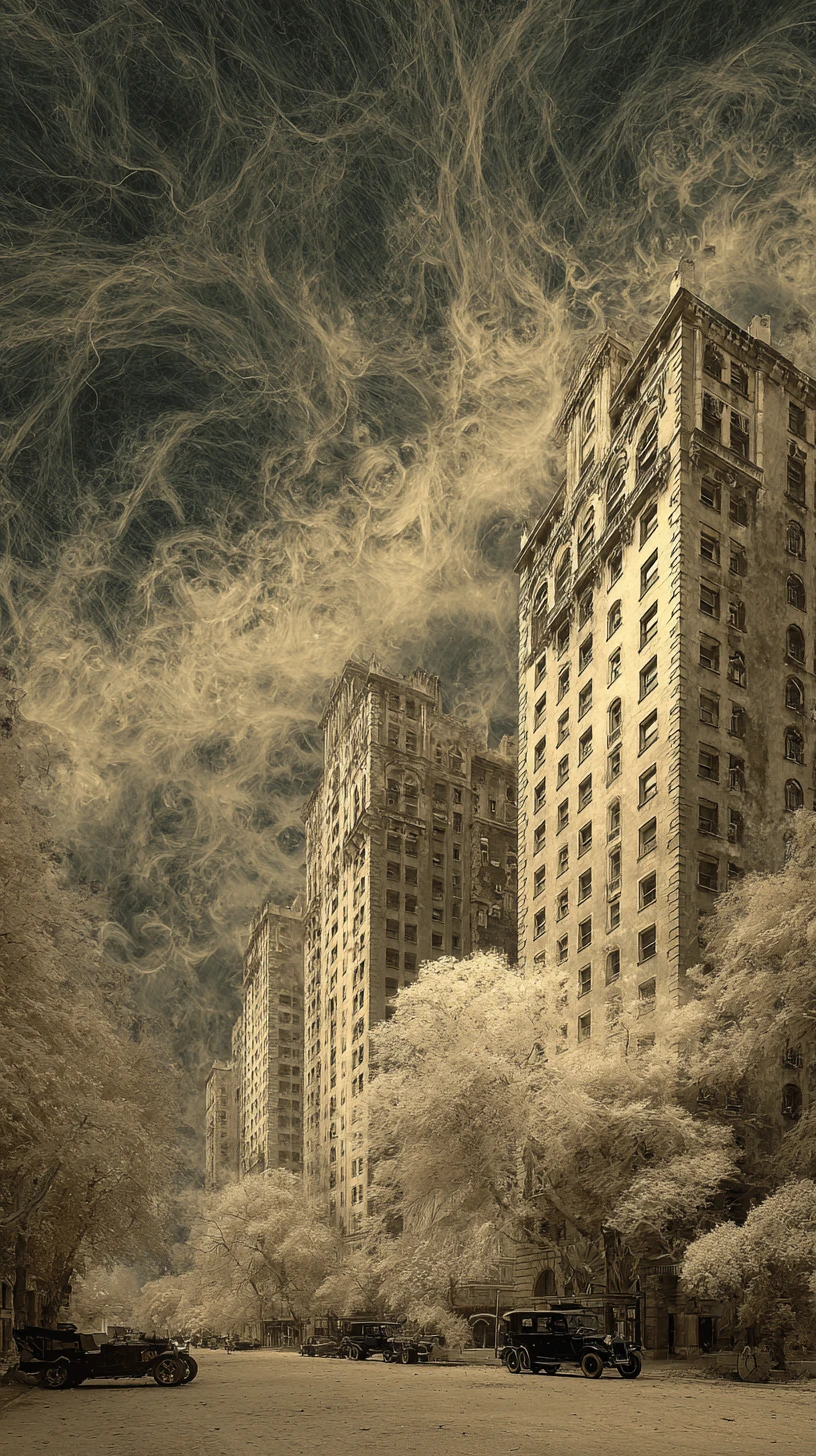 Surreal eerie New York cityscape in retro beige tones