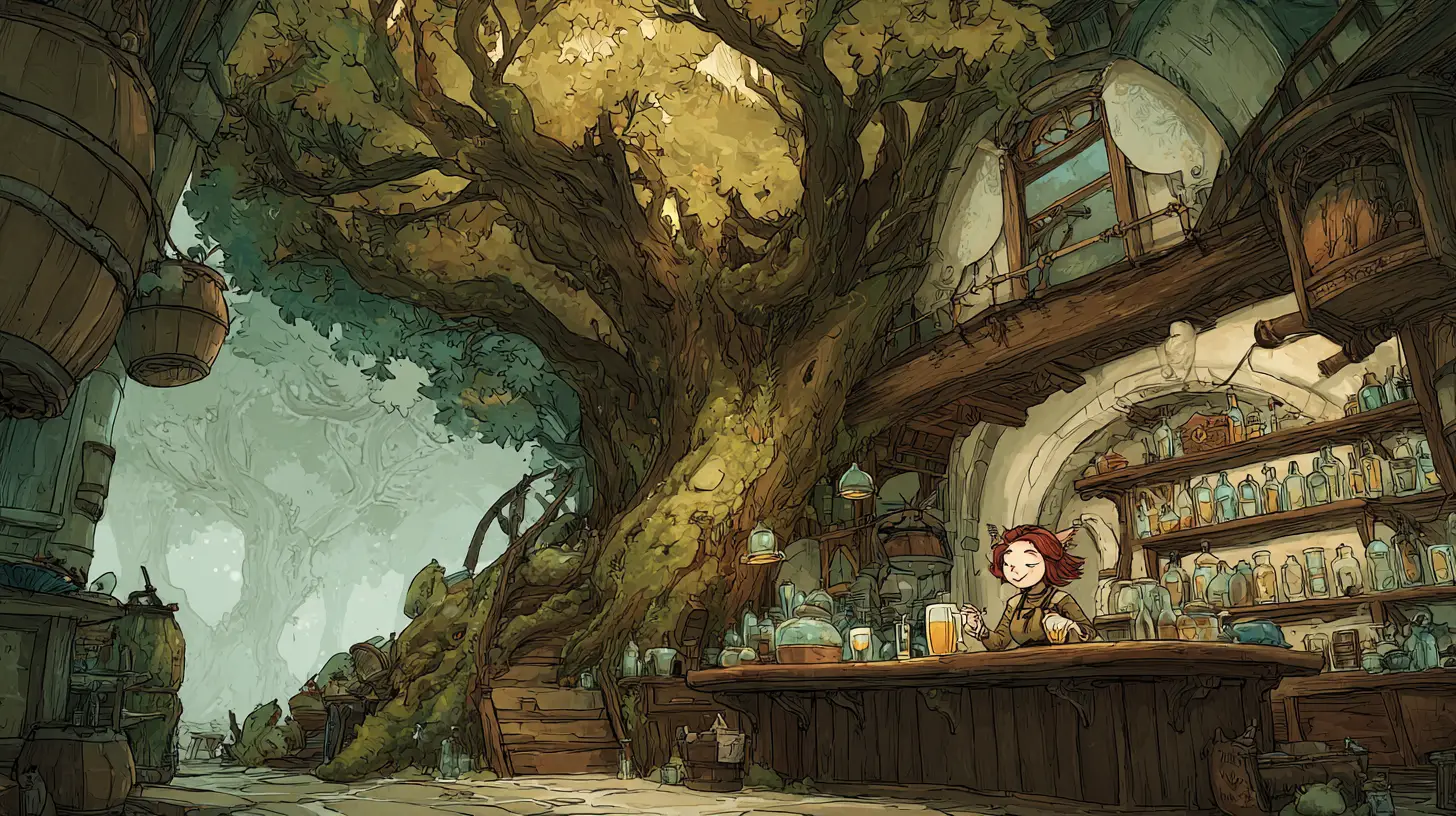 Whimsical Fantasy Swamp Bar Under A Majestic Tree