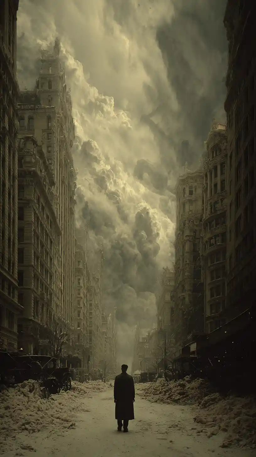 Surreal eerie New York cityscape in retro beige tones