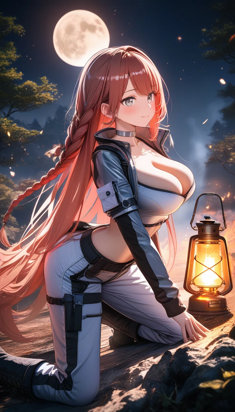 Artemis inspired warrior woman by a moonlit campfire