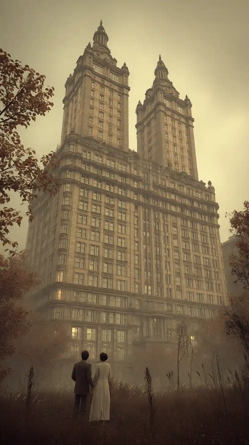 Surreal eerie New York cityscape with retro beige tones