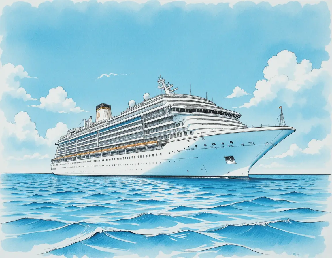 Large white cruise ship on calm turquoise sea