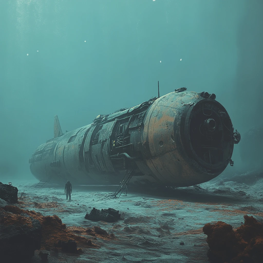 Destroços de Submarino em Repouso em um Fundo do Mar Alienígena