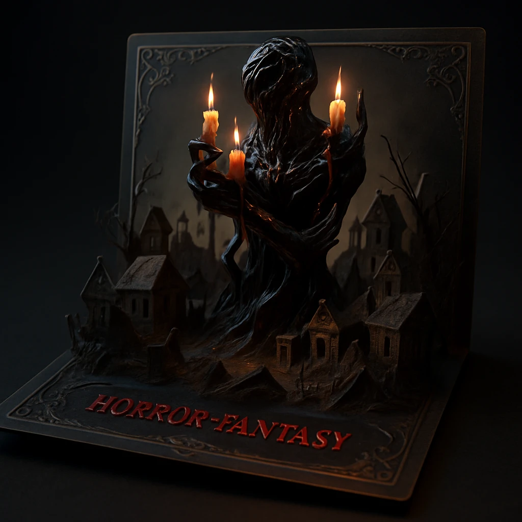 Carte pop-up fantasy horrifique avec monstre de papier géant