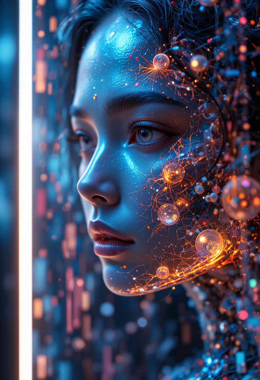 Glowing tablet transforming data streams into vivid brushstrokes