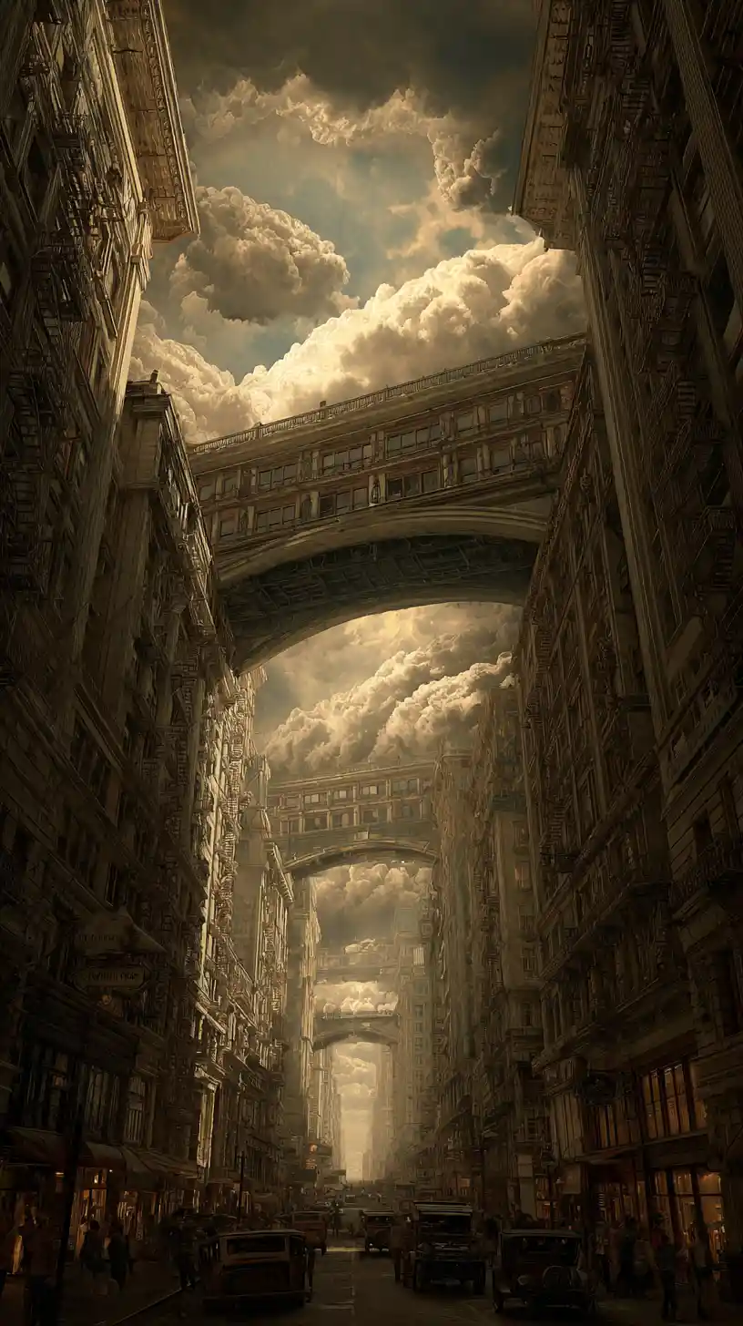 Surreal eerie New York cityscape in retro beige tones