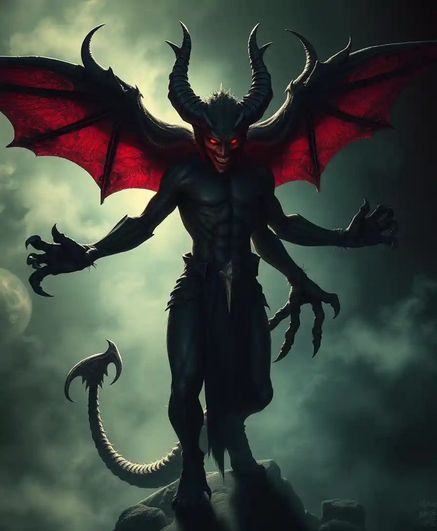 Mysterious demon alluring shadows in a surreal fantasy realm