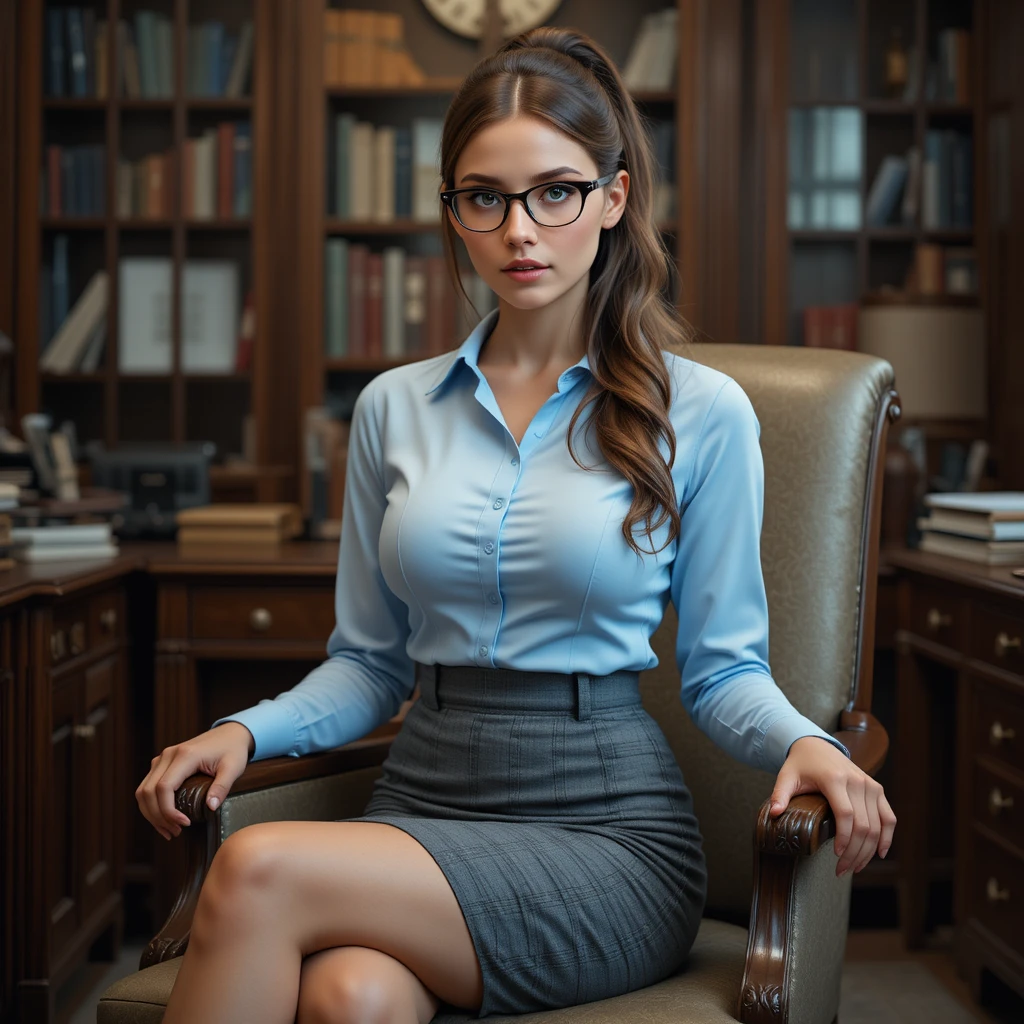 Elegant businesswoman sitting in a chair in her office
