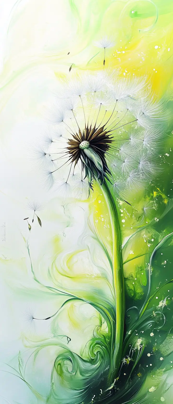 Woman With Dandelion Under Soft Top Light On White