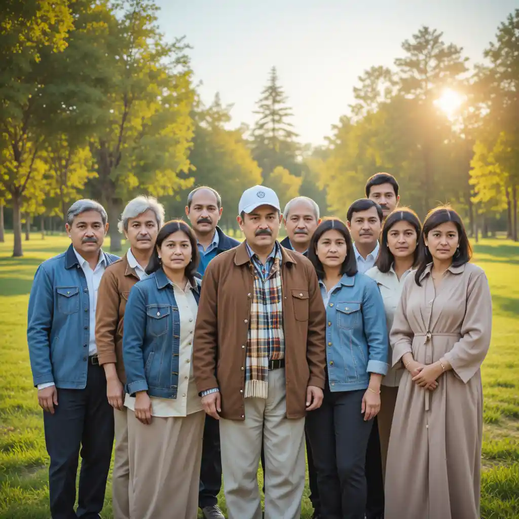 Large middle eastern family portrait in sunny park