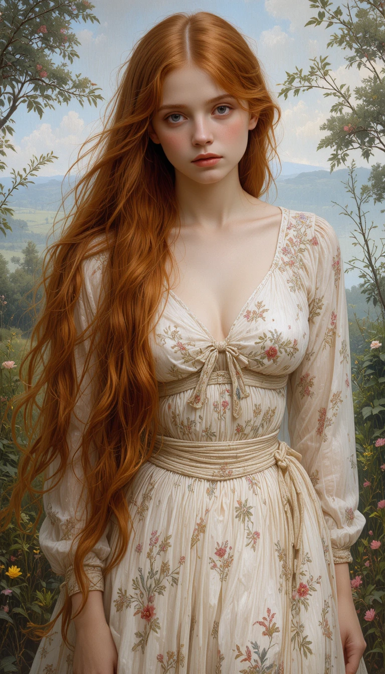 Portrait préraphaélite d’une belle femme rousse