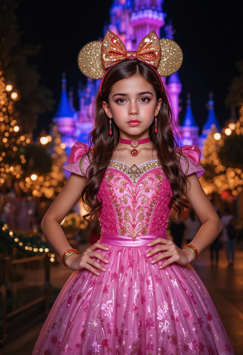 Tween als pinke Weihnachtsprinzessin im Freizeitpark verkleidet
