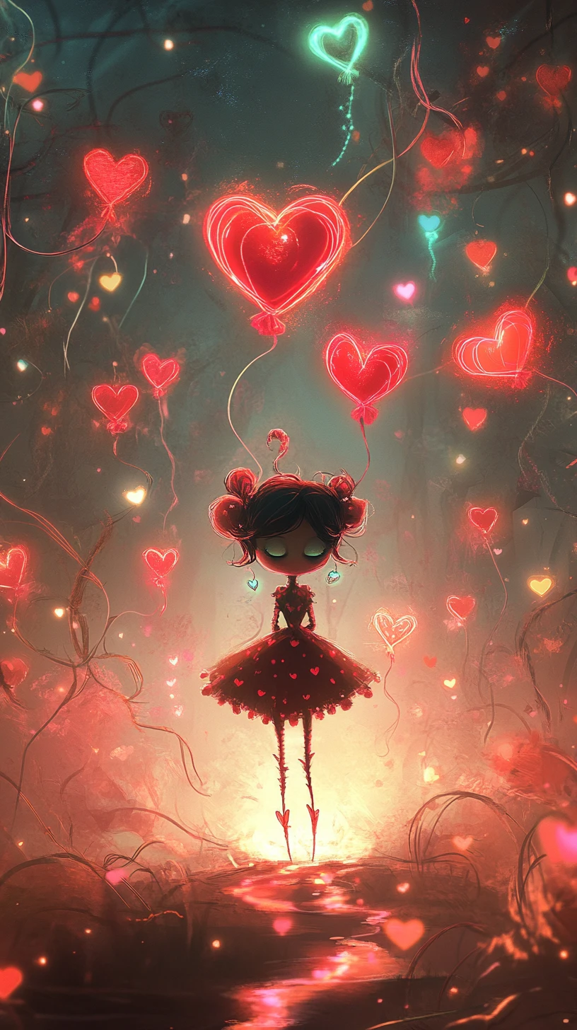 Lutin de la Saint-Valentin dans un paysage onirique et surréaliste