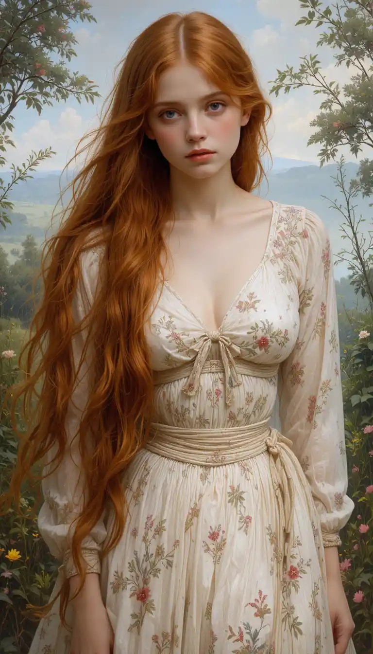 Portrait préraphaélite d’une belle femme rousse