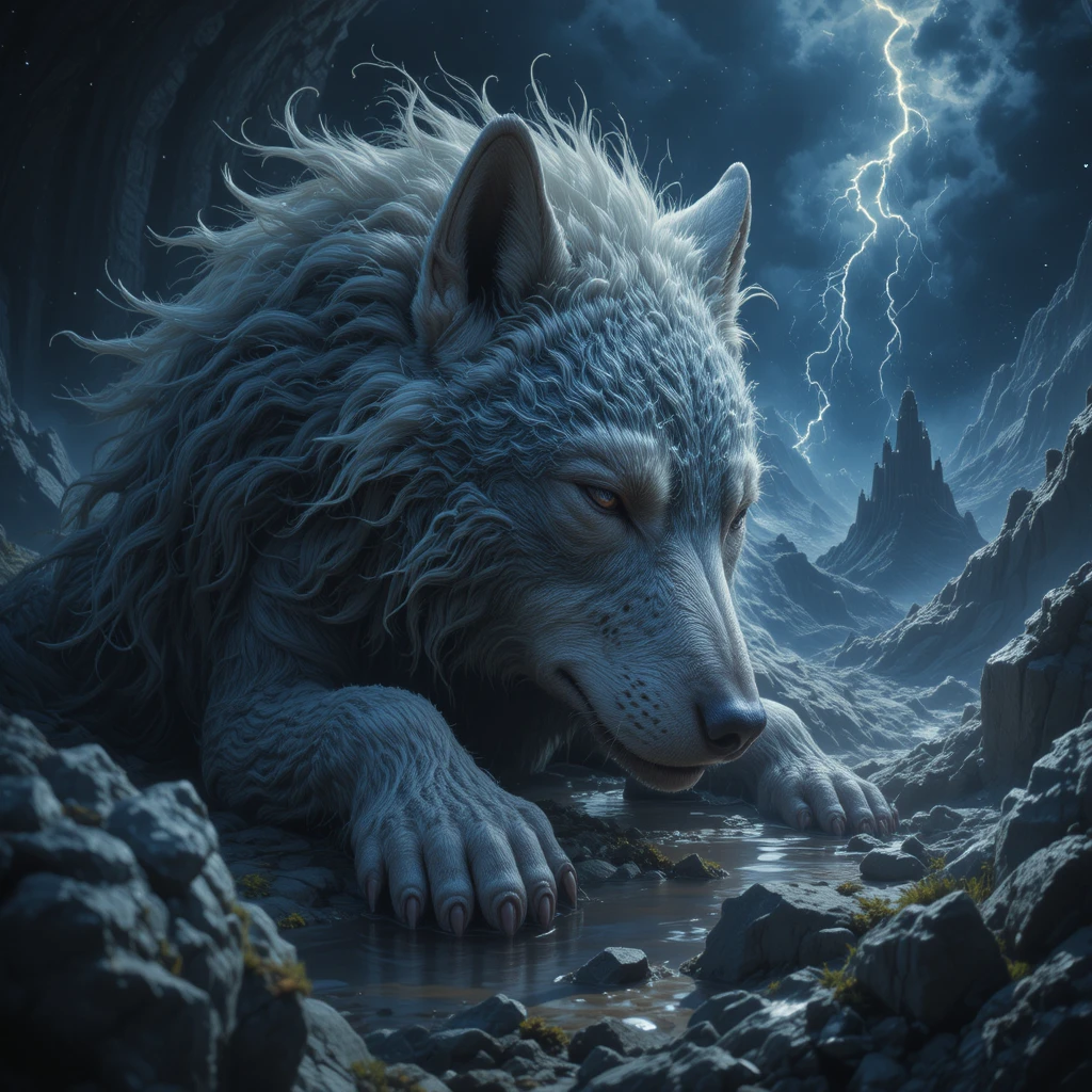 Loup massif endormi flottant dans le profond espace
