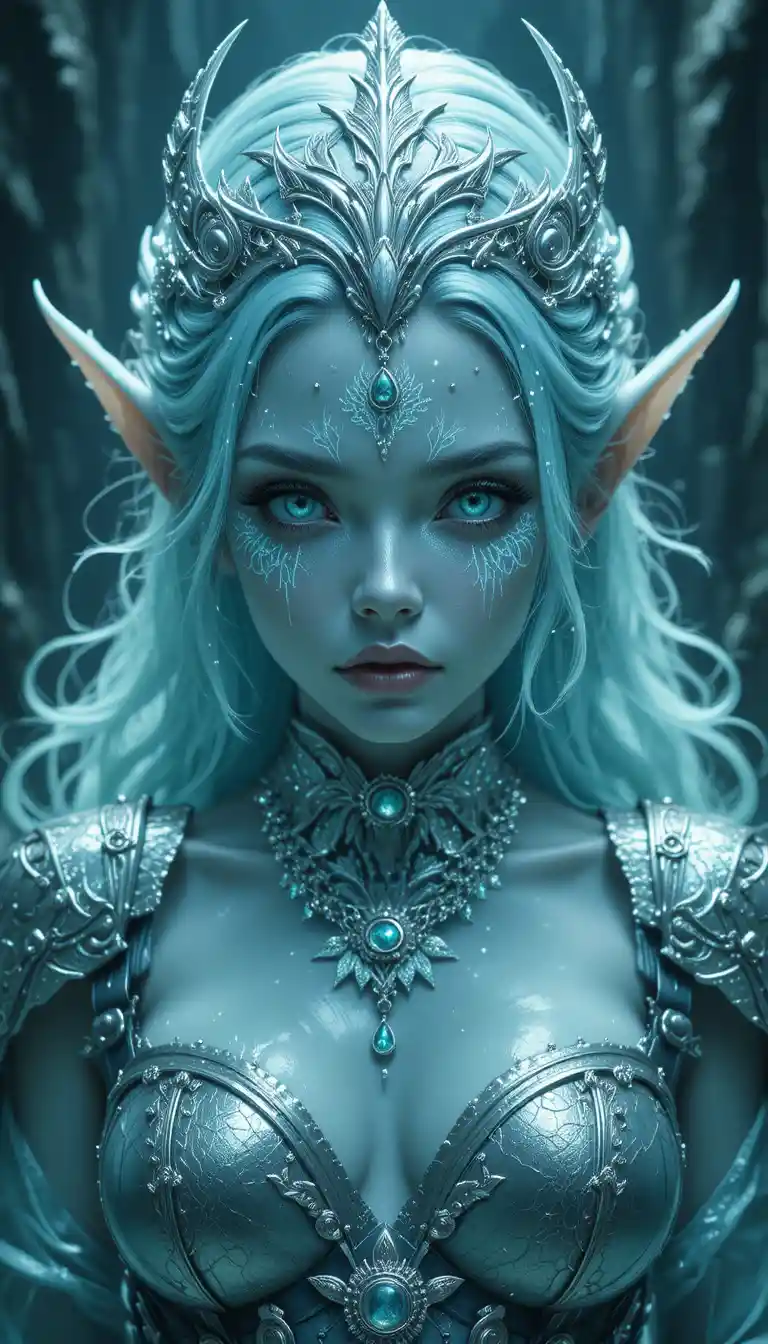 Aquatic siren woman with glowing teal skin and jewels
