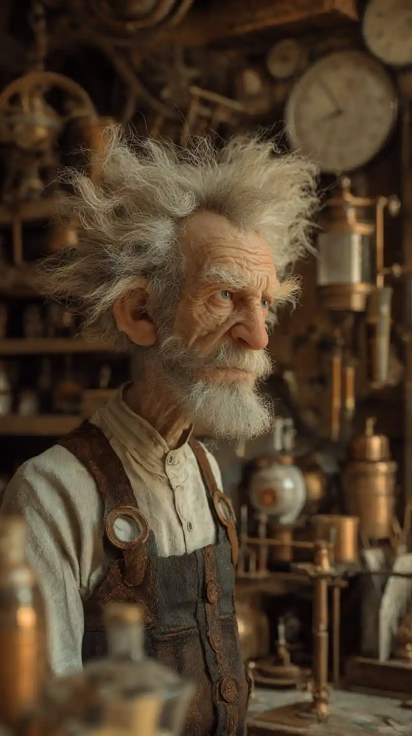 Absent minded scientist in a cluttered laboratory interior