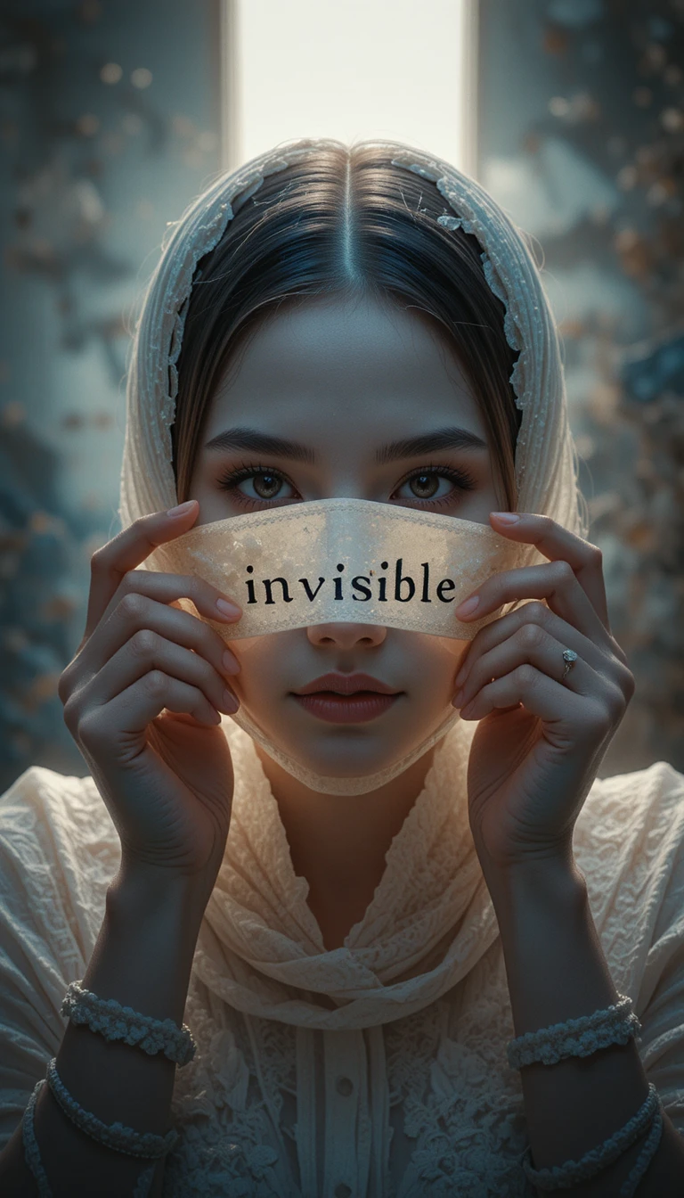 Hands lifting an invisible mask to reveal confident eyes beneath