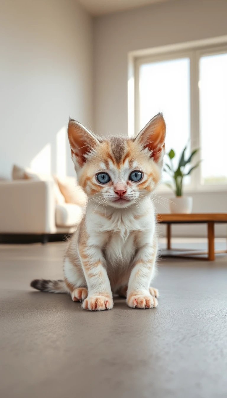 미니멀한 거실 인테리어의 작은 고양이