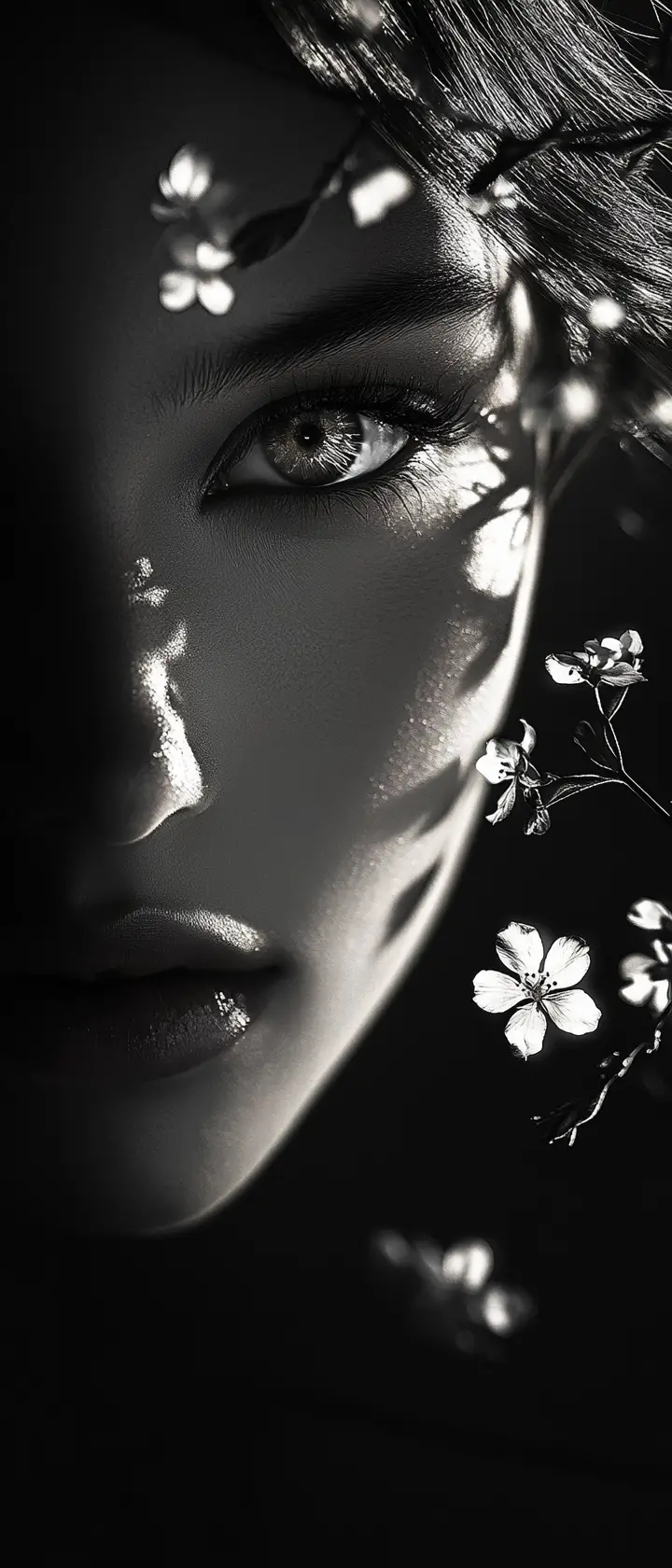 Silhouette portrait of a woman in dramatic top lighting