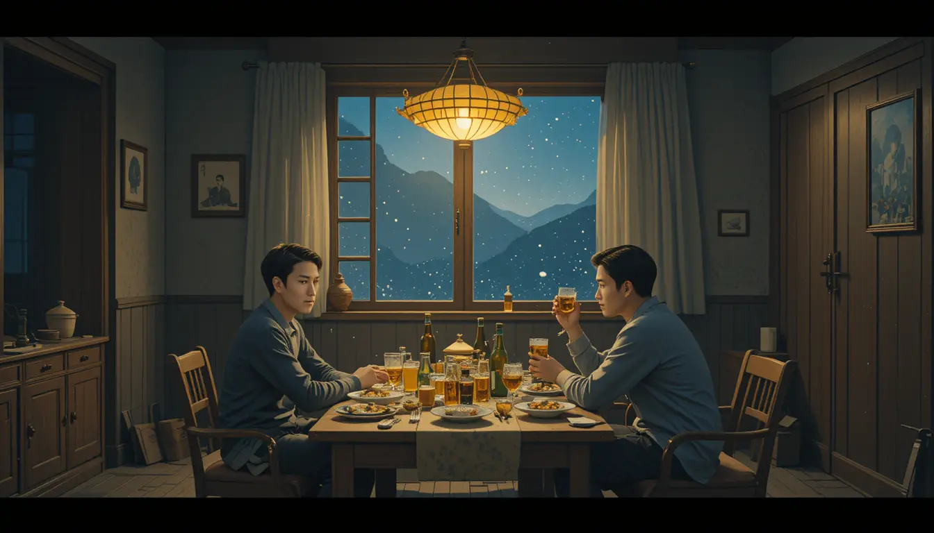 Two men share a quiet New Year night in a village room