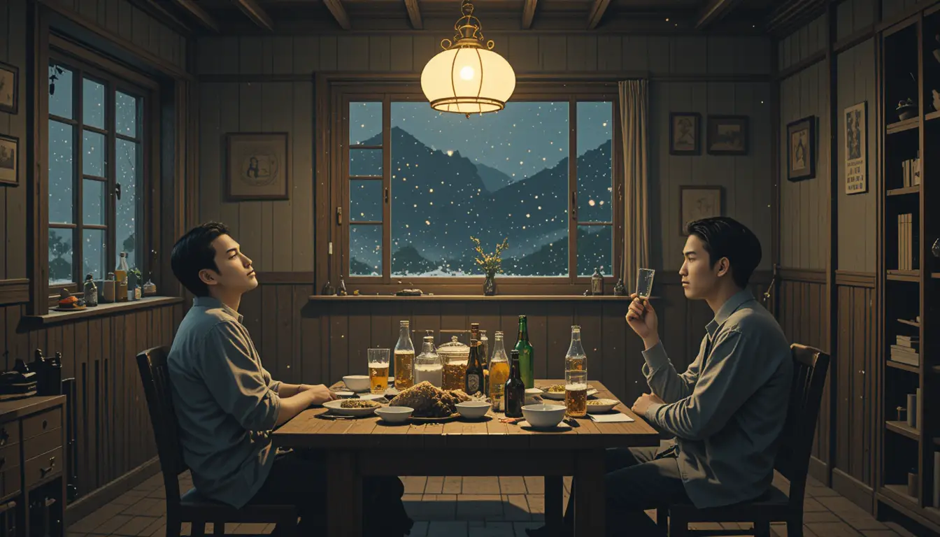 Two men sharing quiet conversation in a village living room