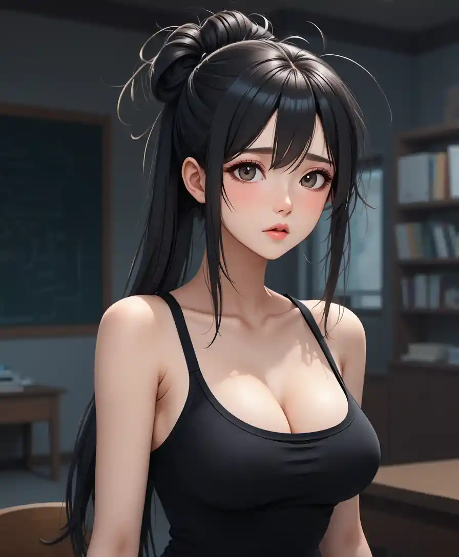 Ragazza anime preoccupata in un’aula poco illuminata