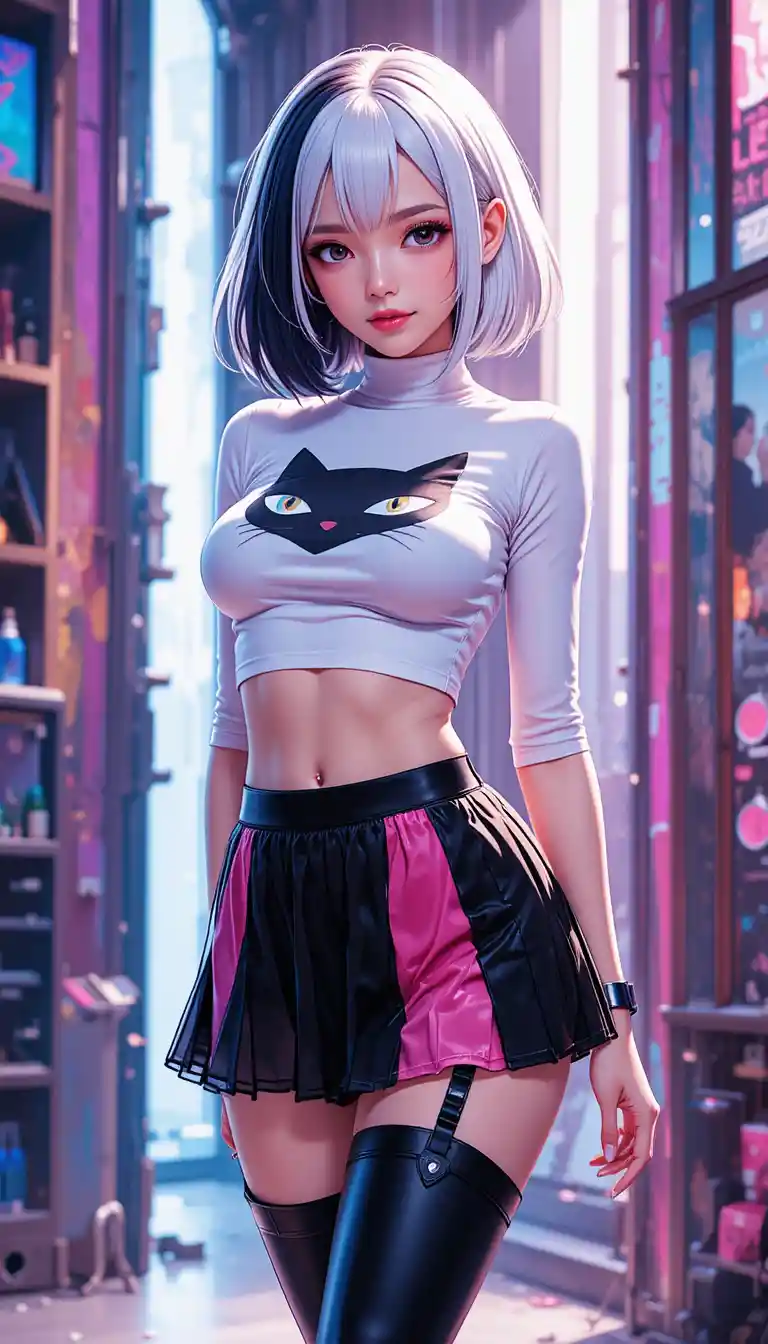 Anime woman in edgy fashion striking a confident pose