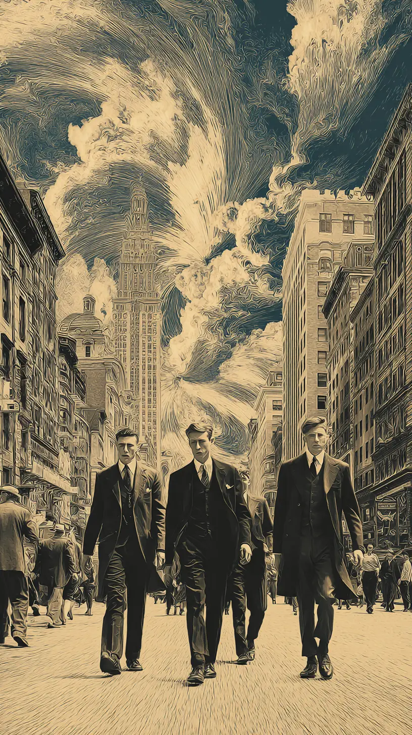 Surreal eerie New York cityscape with retro dreamlike atmosphere