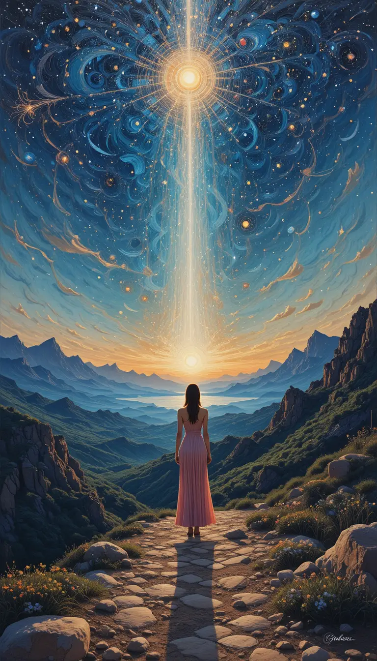 Person watching stars appear over a vast evening landscape