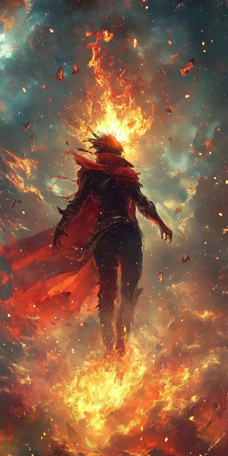 A fallen star warrior rising through pain and inner fire