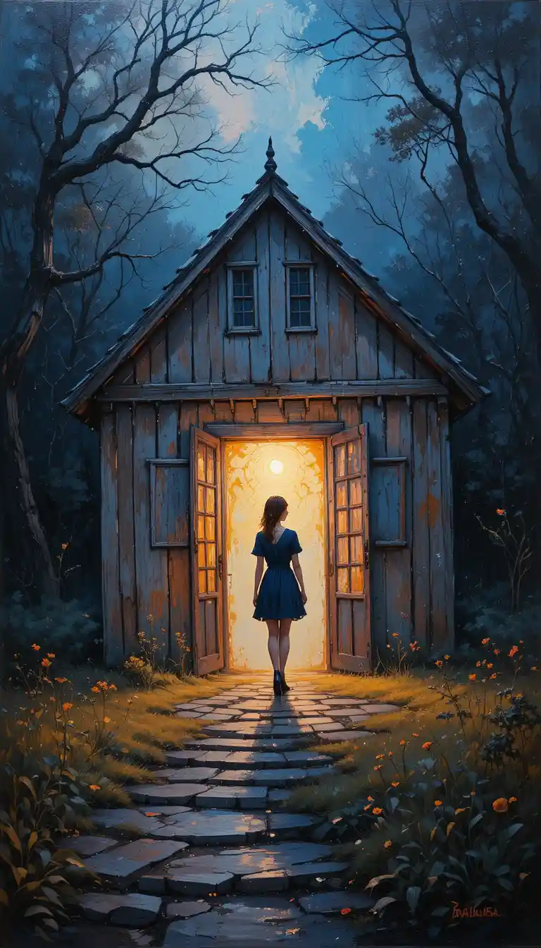 Silhouette debout devant une maison simple et accueillante en impasto