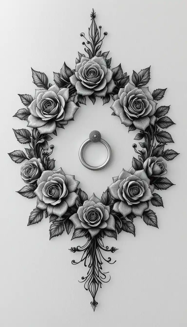 Design di tatuaggio floreale stilizzato attorno a un capezzolo femminile