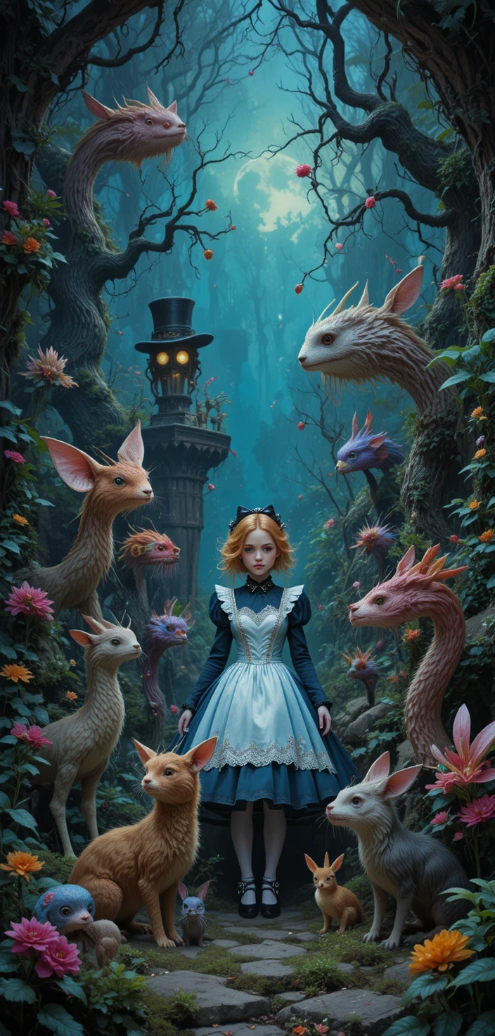 Colorful whimsical fantasy animals in an enchanted world