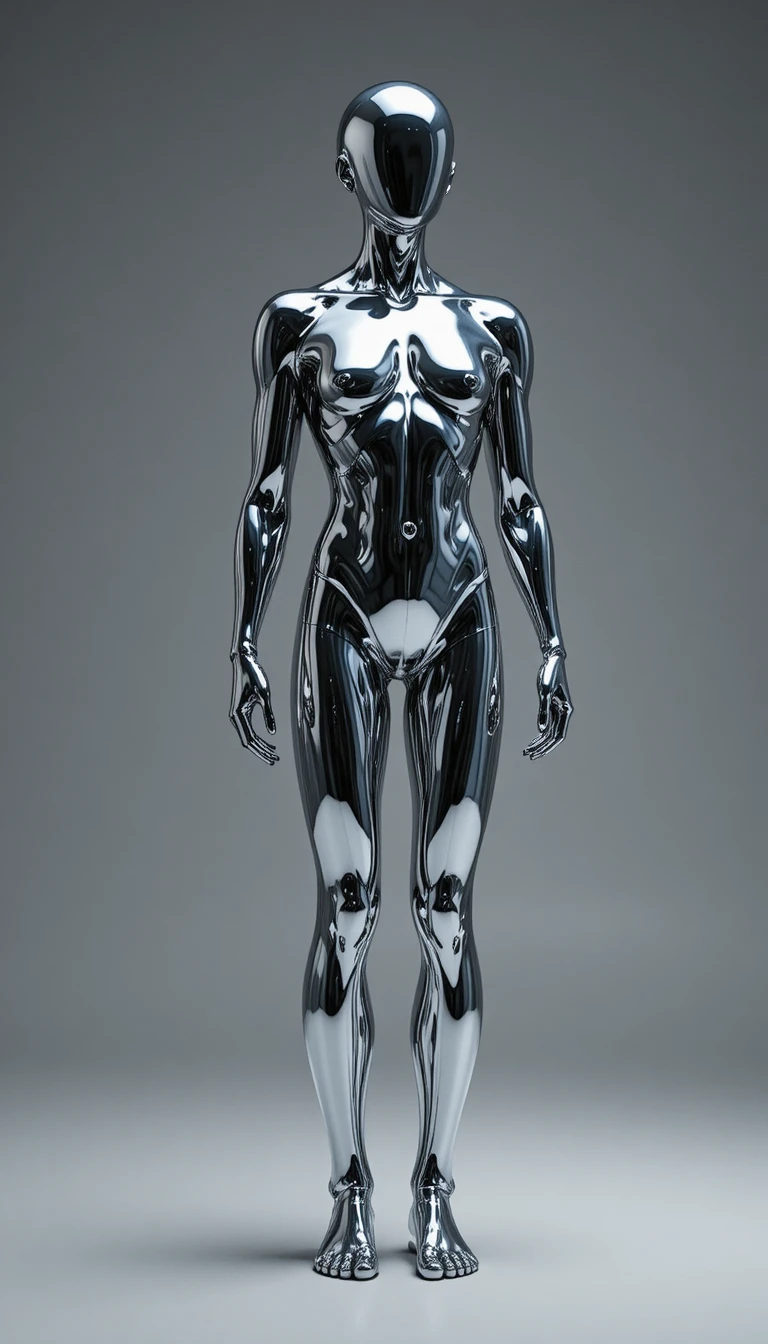 어두운 미니멀 공간 속 액체 수은 humanoid 피규어