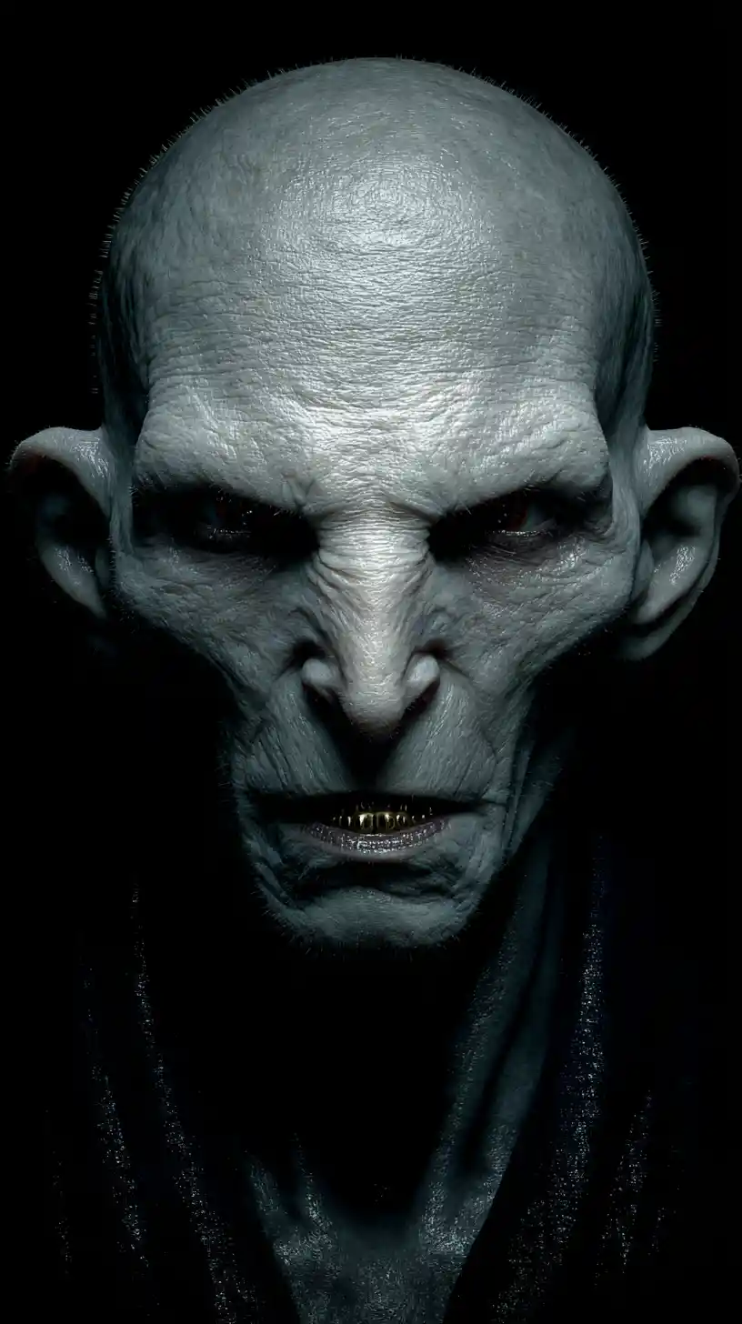 Sinister humanoid creature in glossy black latex portrait
