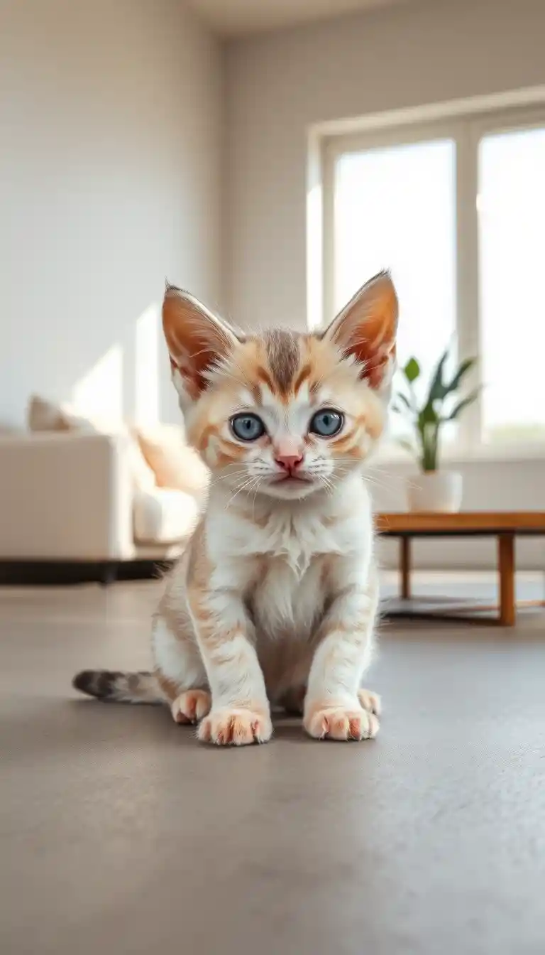 미니멀한 거실 인테리어의 작은 고양이