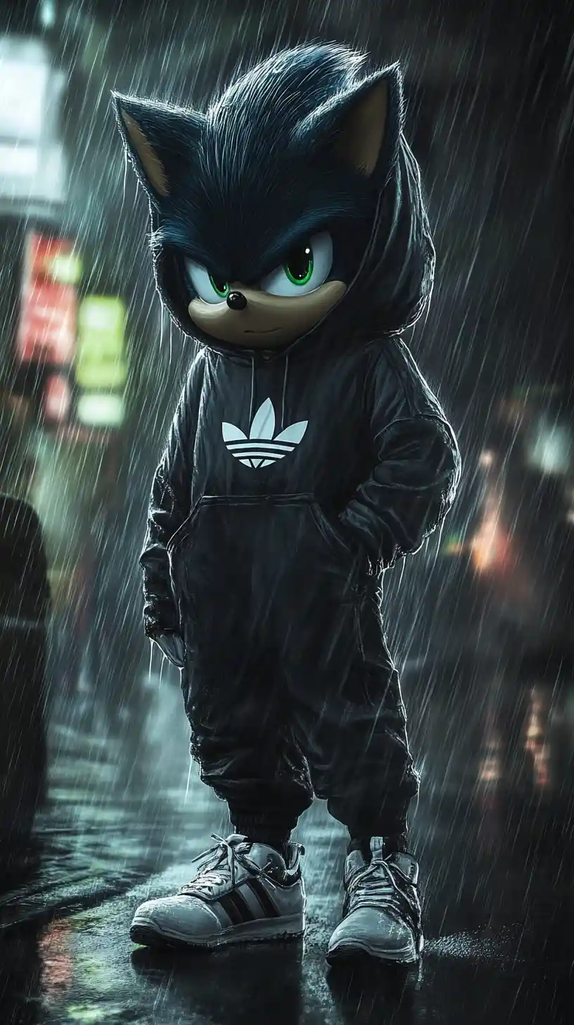 Ouriço urbano de adidas no meio da chuva