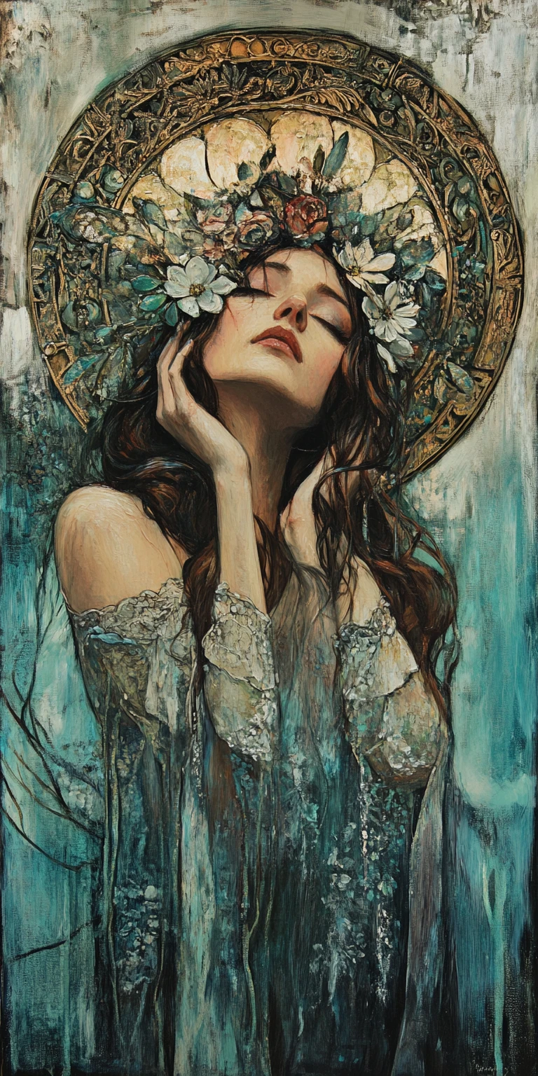 Idealized woman in soft tonal oil painting atmosphere