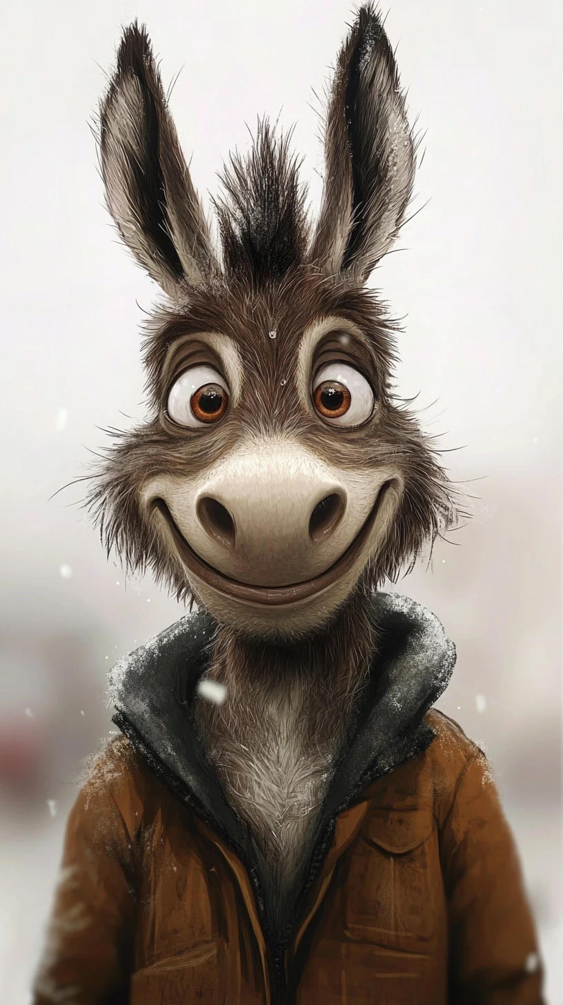 Dibujo digital en primer plano de un retrato de burro sonriente