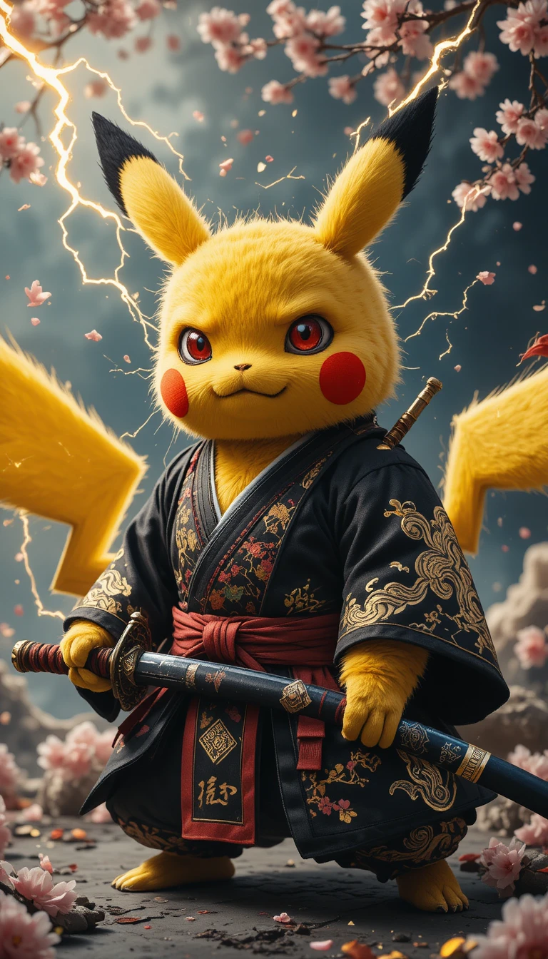 武士和服配武士刀的電氣戰士動漫鼠