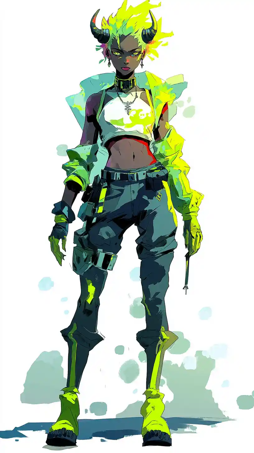 Young demon hunter girl in sleek fantasy pop outfit