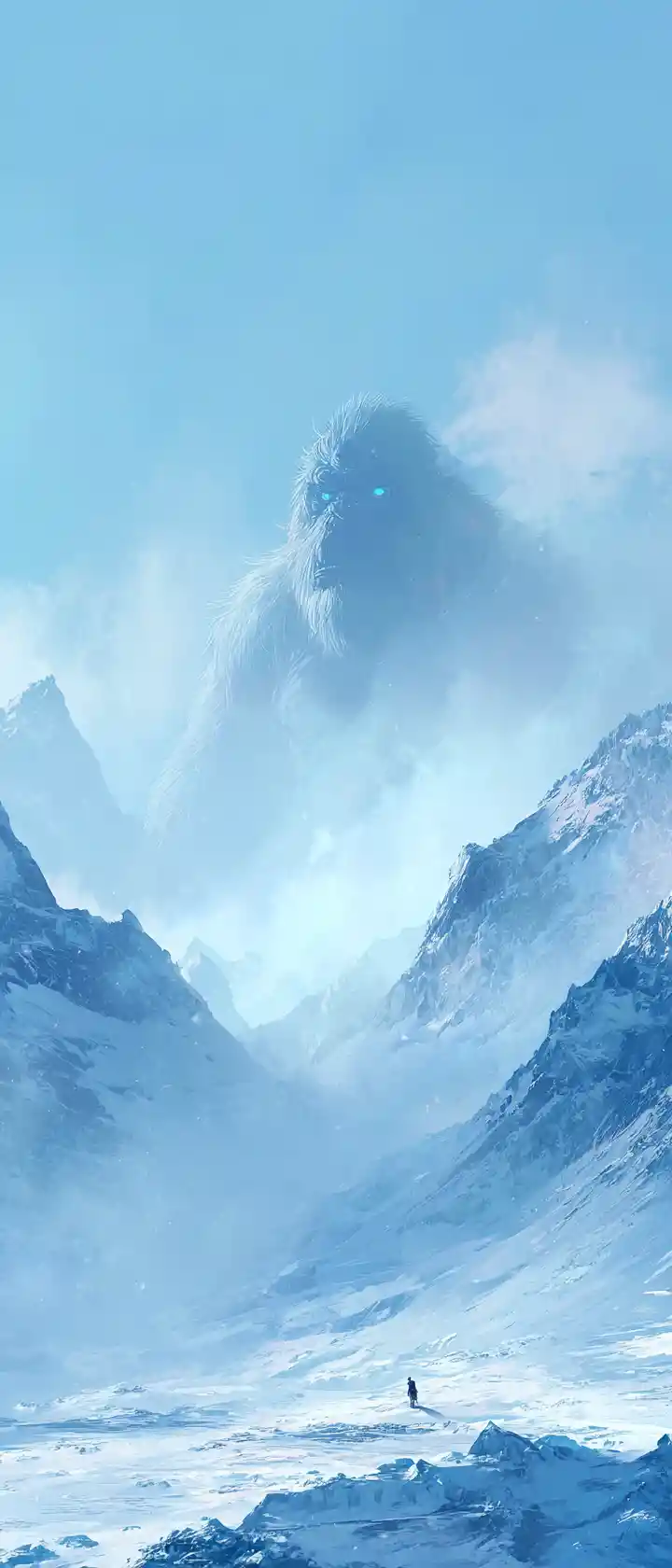 Fernes Yeti in einer weiten gefrorenen Bergwildnis