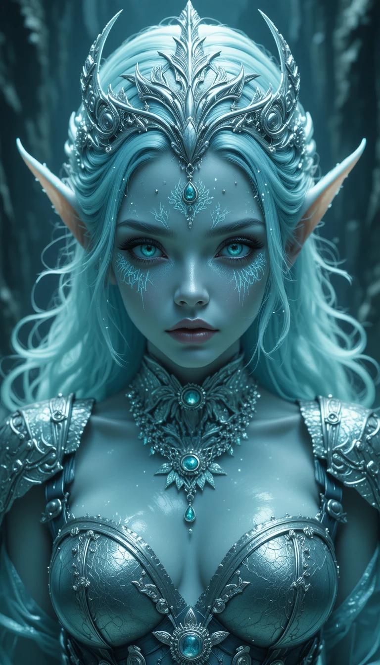 Aquatic siren woman with glowing teal skin and jewels