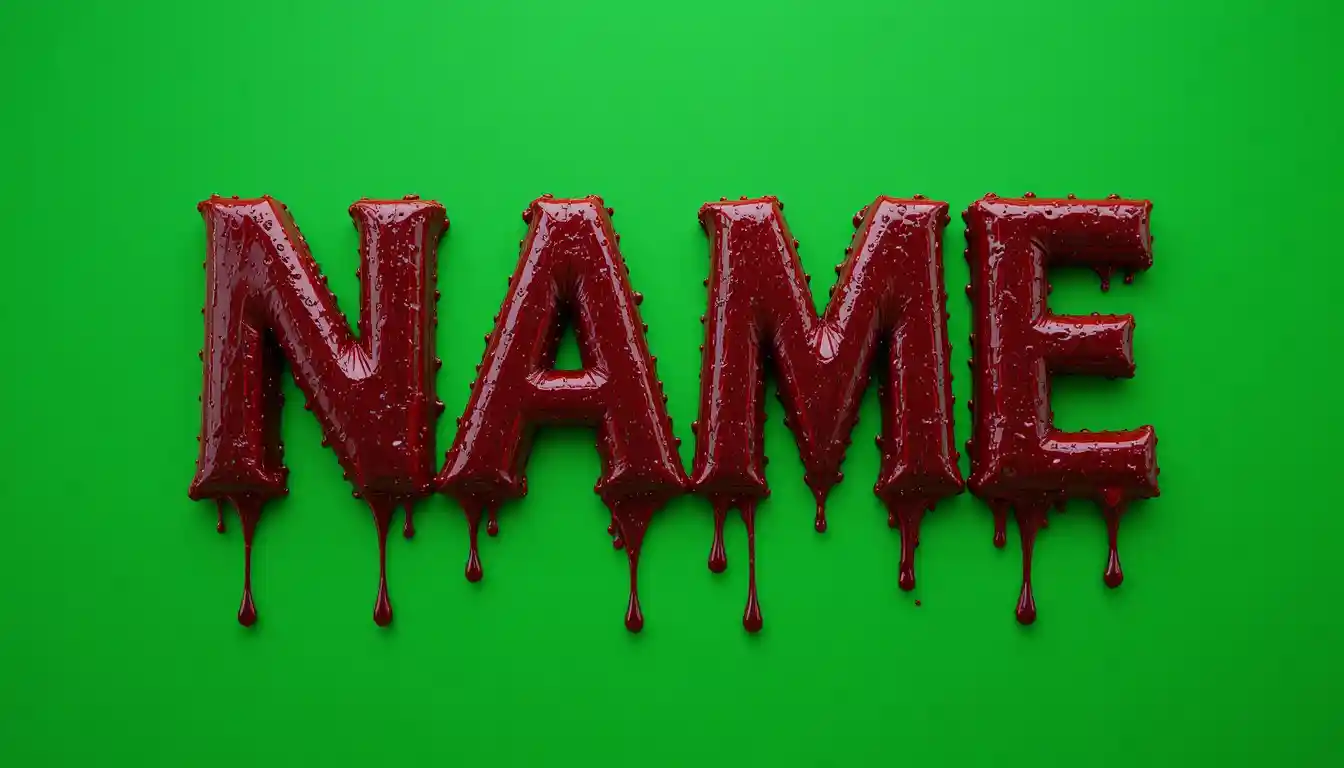 Fette 3D-Blut-Textanimation auf grünem Bildschirmhintergrund
