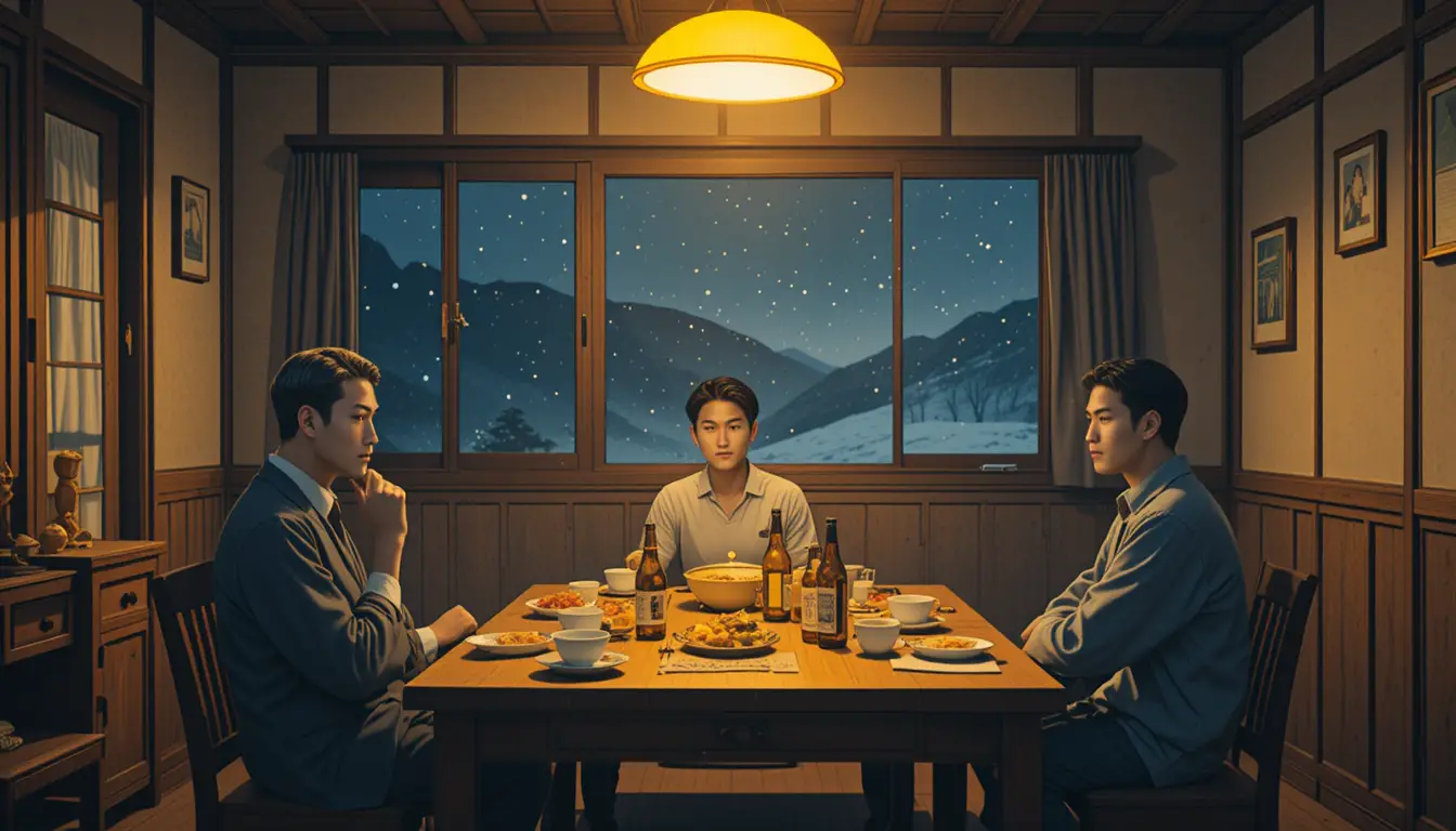 Three men gathered at a warm taiwanese living room table