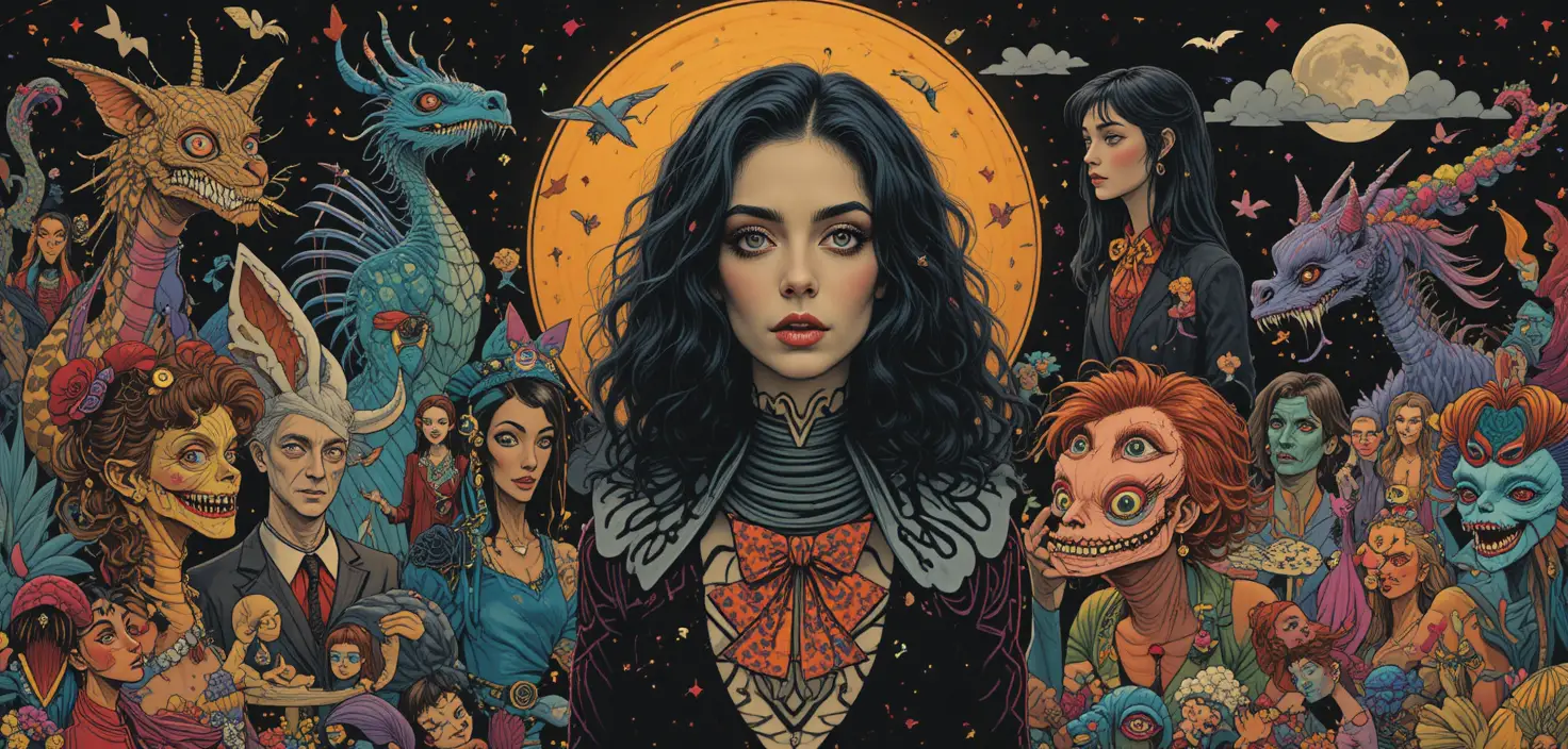 Criaturas fantásticas lúdicas em ousado estilo gráfico retrô