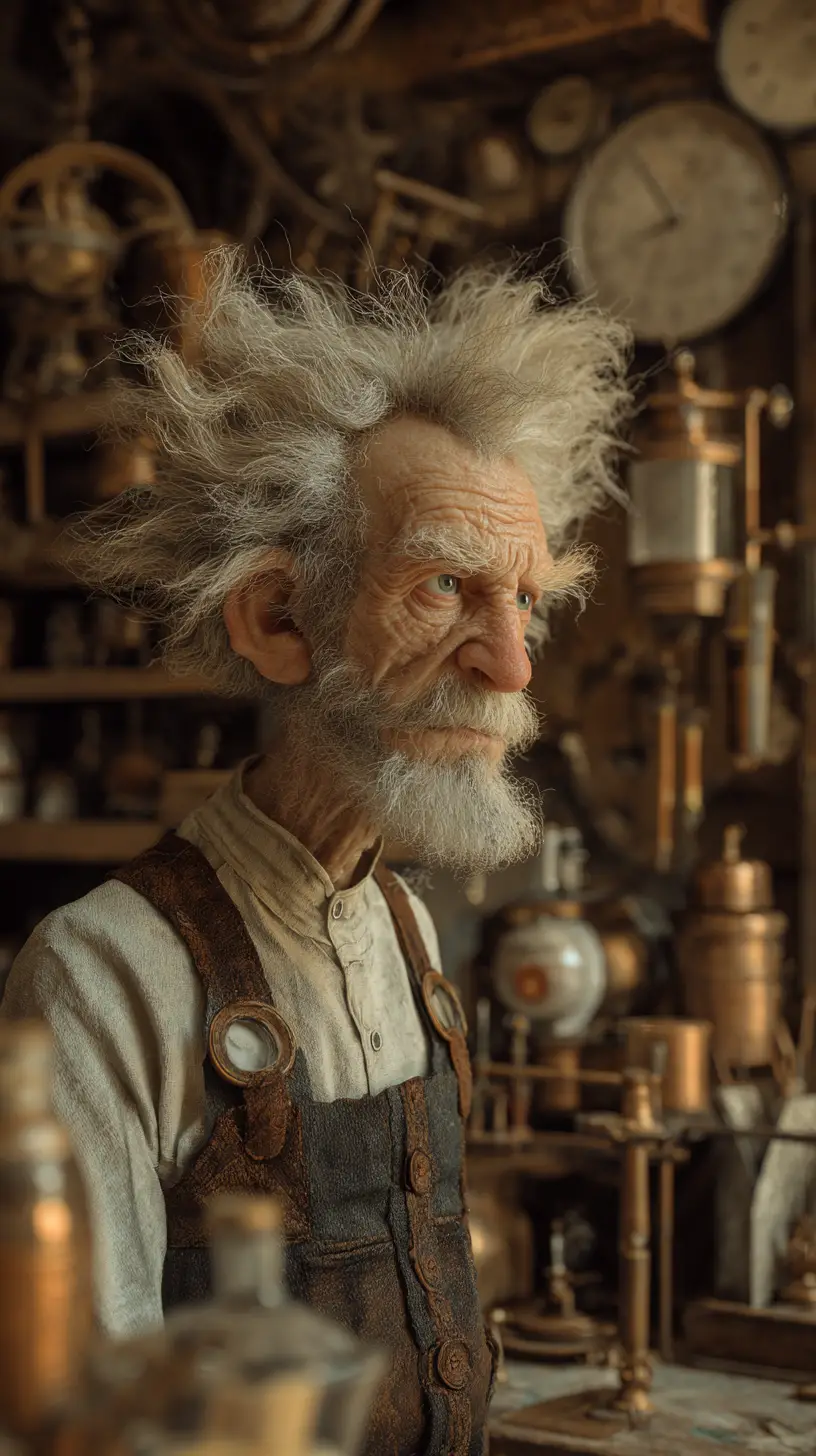 Absent minded scientist in a cluttered laboratory interior