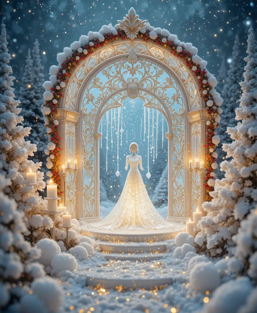 Close up candlestick in white winter holiday decor