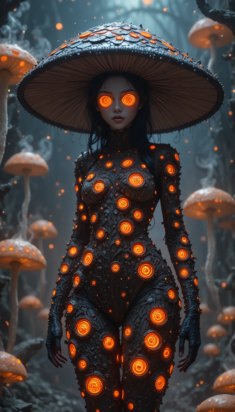 Surreal Mushroom Humanoid With Glowing Eyes In Dark Fantasy Portrait